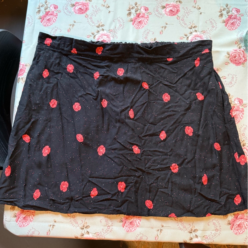 From Rachel Black Skirt with Pink Floral Pattern